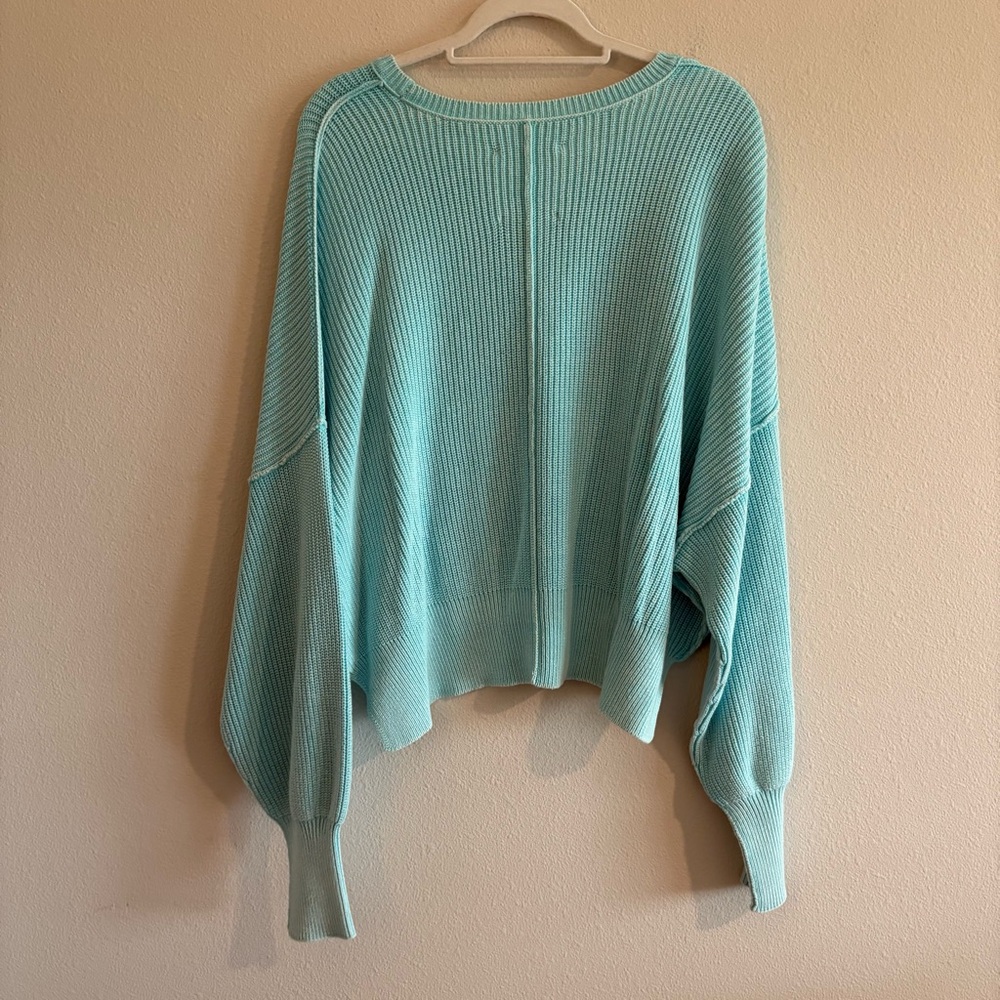 NWOT Aerie Beyond Cropped Sweater Coziest Yarn Relaxed Fit Women’s XL Turquoise - Picture 3 of 8